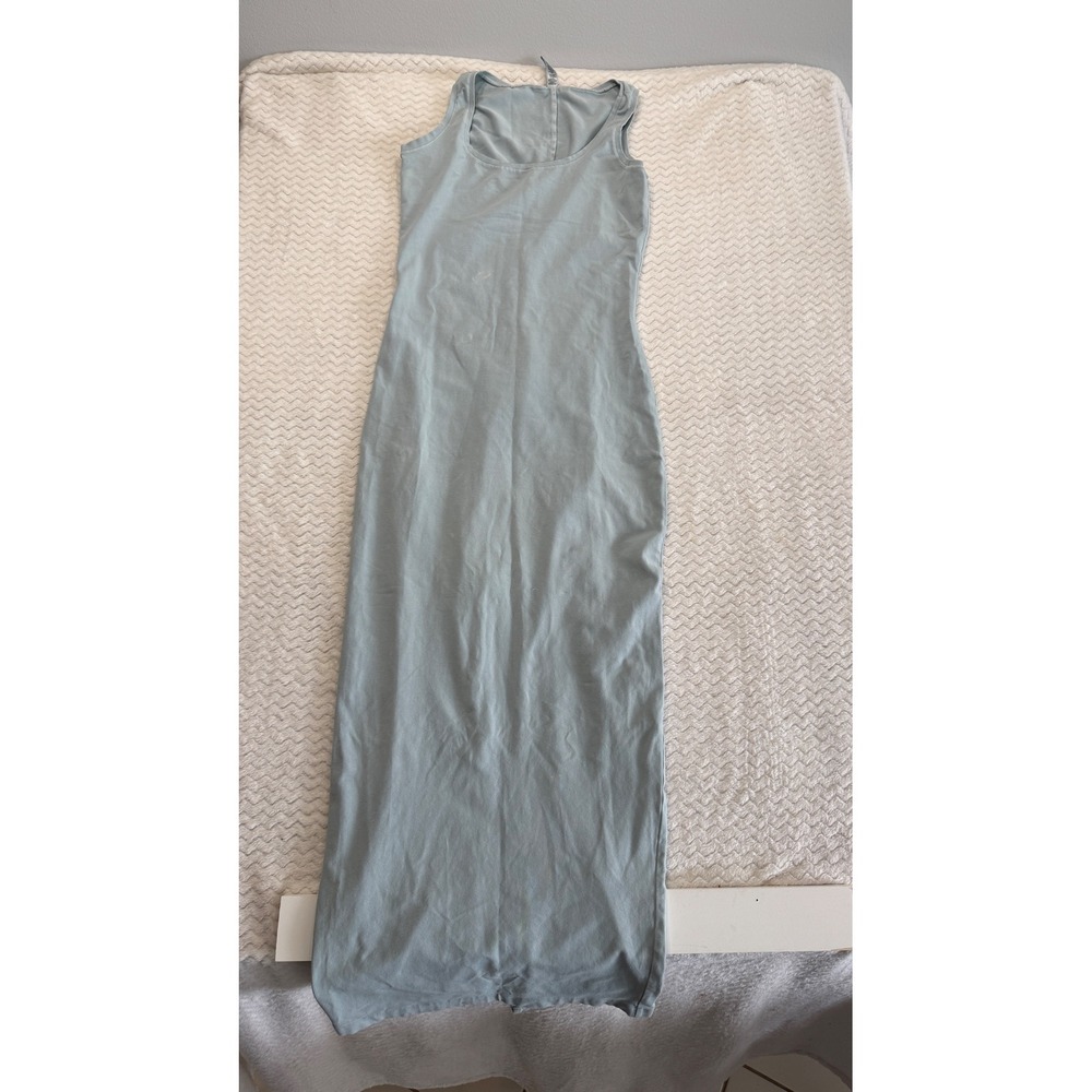 SKIMS Cotton Jersey Scoop Neck Sleeveless Bodycon Maxi Dress Blue Grey Large